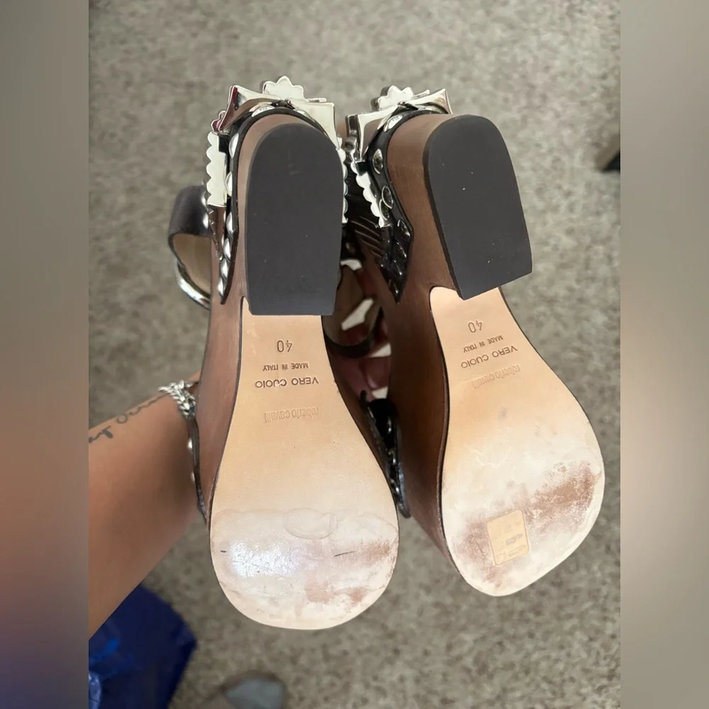 Roberto Cavalli Black and Brown Wedge Sandals